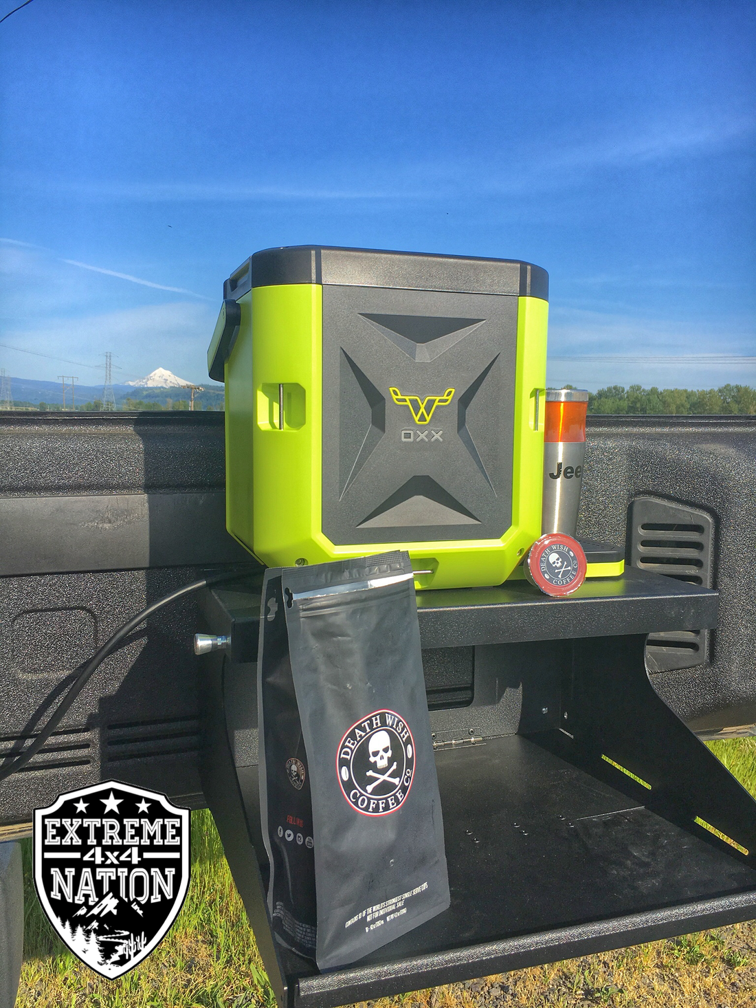 OXX CoffeeBOXX RSE Tailgate Table Death wish coffee